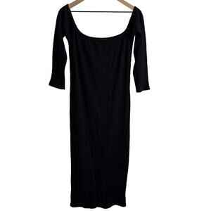 Boohoo Black Ribbed Long Sleeve Maxi Dress Size 14 US